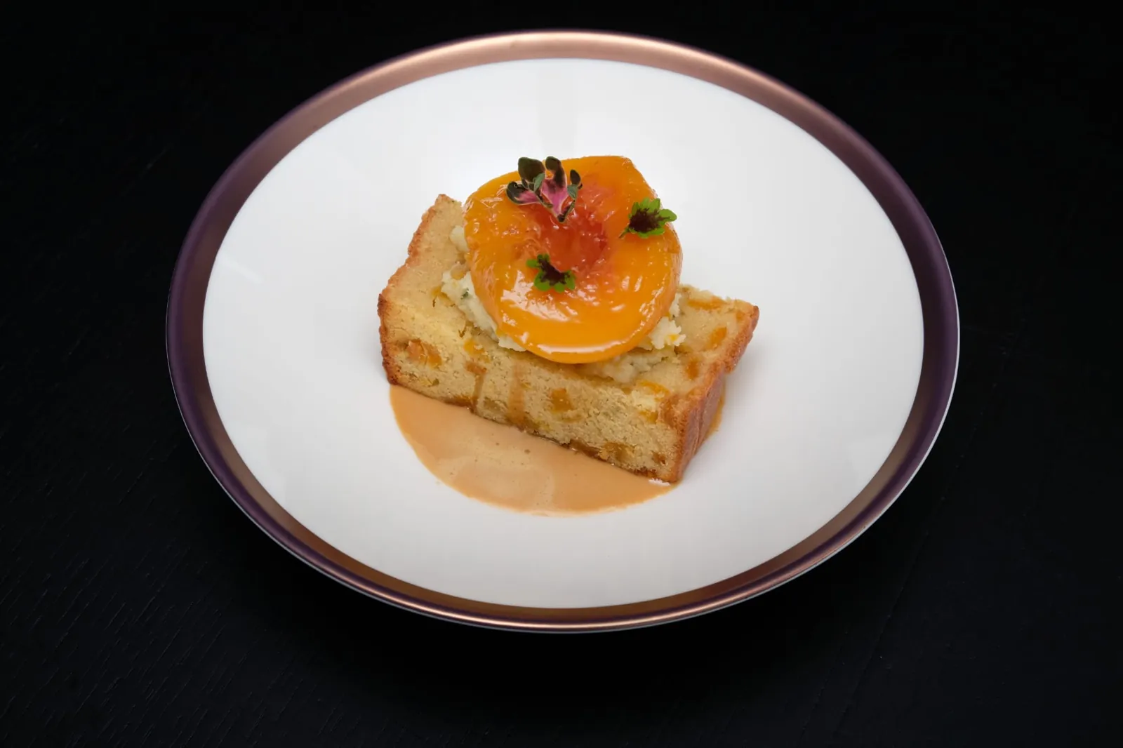 Apricot cake with poached apricot